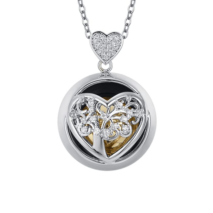 COLLANA CHIAMA ANGELI IN ACCIAIO CON CUORE IN METALLO E SFERA IN METALLO