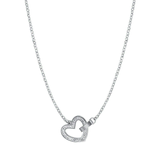 COLLANA DONNA IN ACCIAIO CON CUORE E CRISTALLI BIANCHI ED ELEMENTO