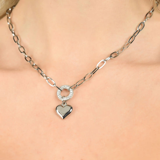 COLLANA DONNA IN ACCIAIO CON CUORE E CRISTALLI BIANCHI