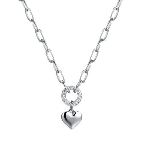 COLLANA DONNA IN ACCIAIO CON CUORE E CRISTALLI BIANCHI