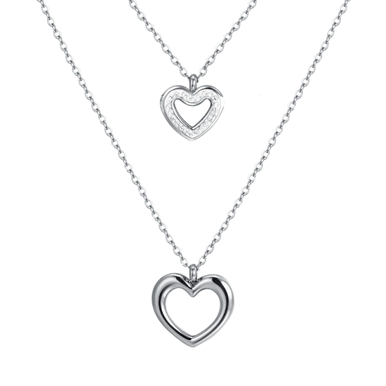 COLLANA DONNA IN ACCIAIO CON CUORI E CRISTALLI BIANCHI
