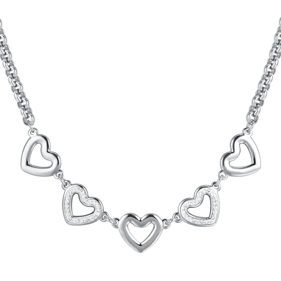 COLLANA DONNA IN ACCIAIO CON CUORI TRAFORATI E CRISTALLI BIANCHI