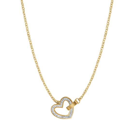 COLLANA DONNA IN ACCIAIO IP GOLD CON CUORE E CRISTALLI BIANCHI ED ELEMENTO