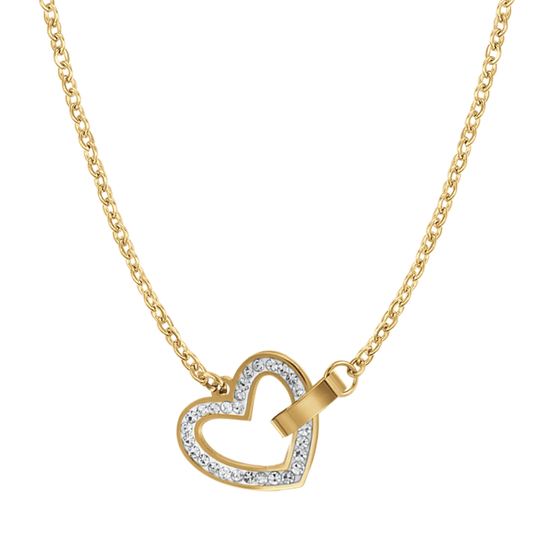 COLLANA DONNA IN ACCIAIO IP GOLD CON CUORE E CRISTALLI BIANCHI ED ELEMENTO