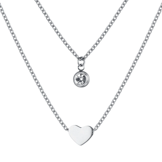 COLLANA DONNA MULTIFILO IN ACCIAIO CON CUORE E CRISTALLO BIANCO
