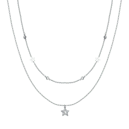 COLLANA DONNA MULTIFILO IN ACCIAIO CON STELLE E CRISTALLI BIANCHI