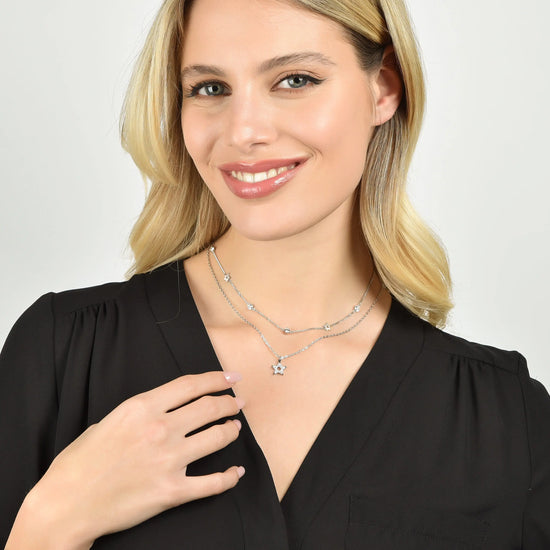 COLLANA DONNA MULTIFILO IN ACCIAIO CON STELLE E CRISTALLI BIANCHI