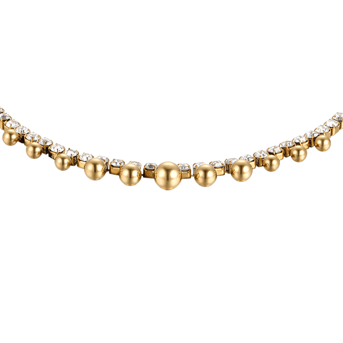 CAVIGLIERA DONNA IN ACCIAIO IP GOLD CON CRISTALLI BIANCHI E SFERE