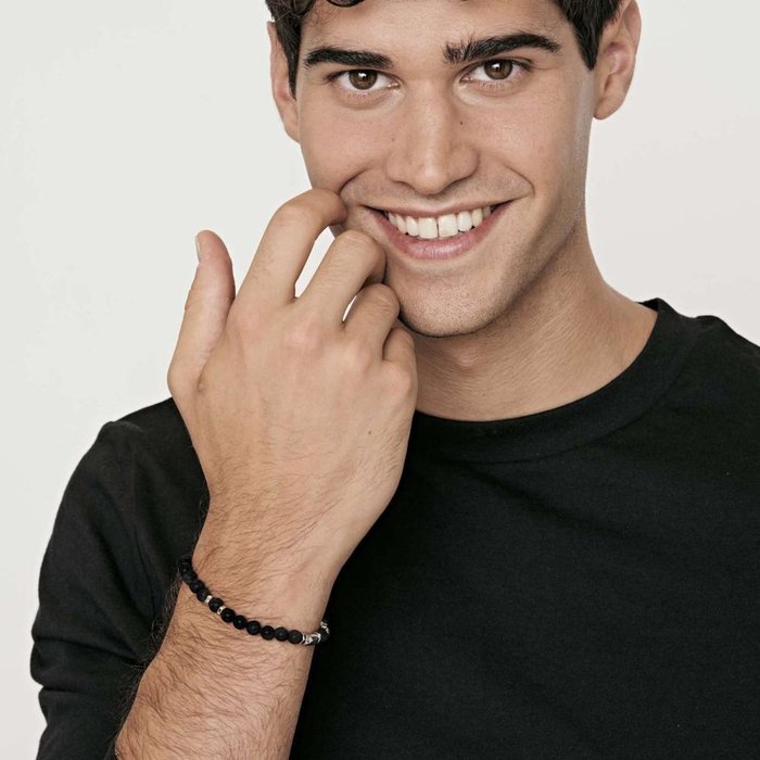 Bracciale in acciaio con pietre nere