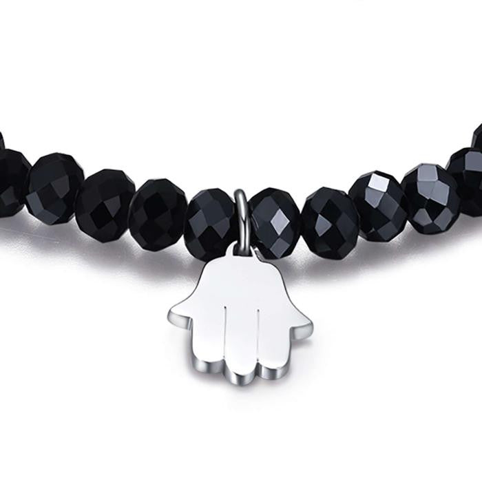 Bracciale Con Cristalli Neri E Mano Di Fatima
