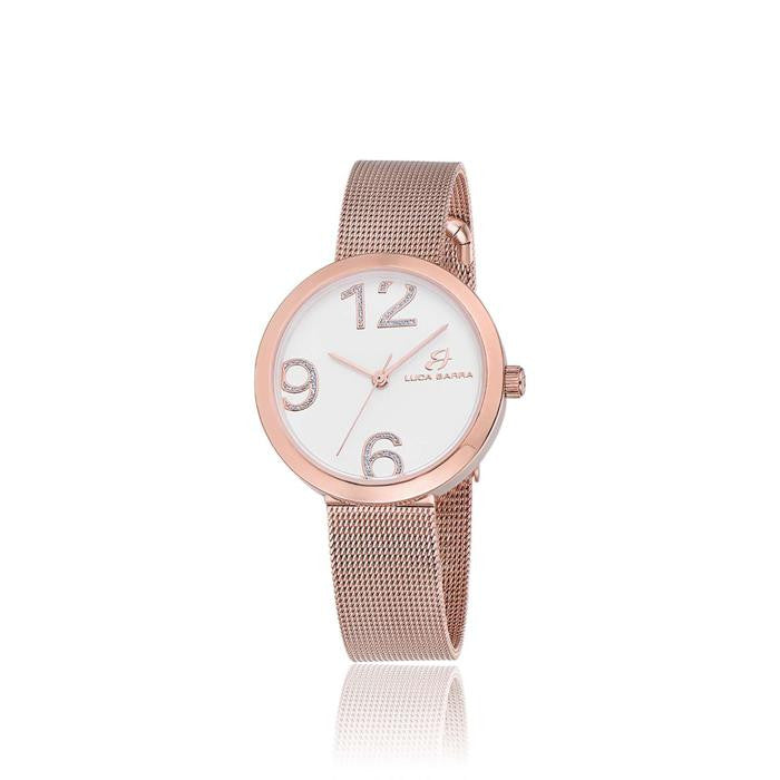 Orologio con cassa in acciaio ip rose quandrante silver e maglia ip rose