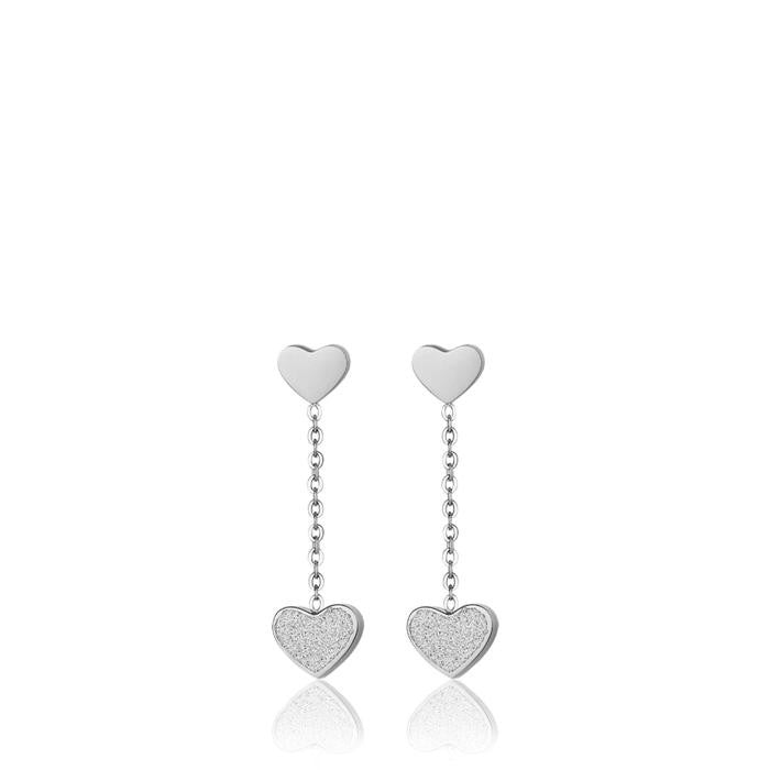 Orecchini In Acciaio Con Cuori Con Glitter Bianco