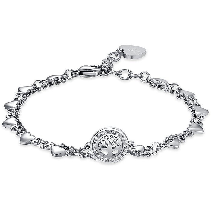 BRACCIALE DONNA IN ACCIAIO CON ALBERO DELLA VITA CON CRISTALLI BIANCHI