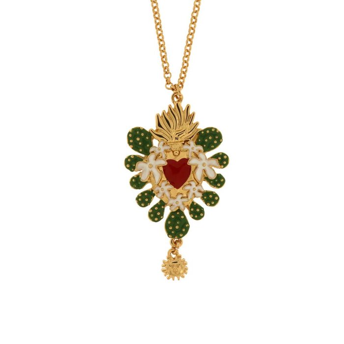 Collana in Metallo con cuore sacro incorniciato da fichi d'india