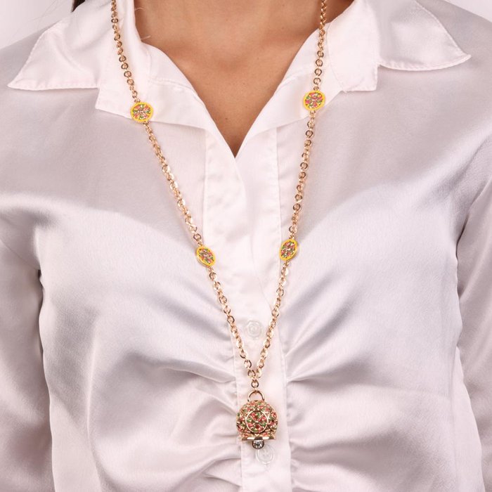 Collana in Metallo con campanella portafortuna impreziosita da maioliche colorate
