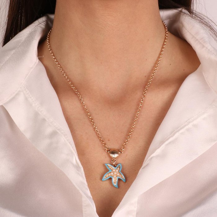 Collana in Metallo con stella marina azzurra