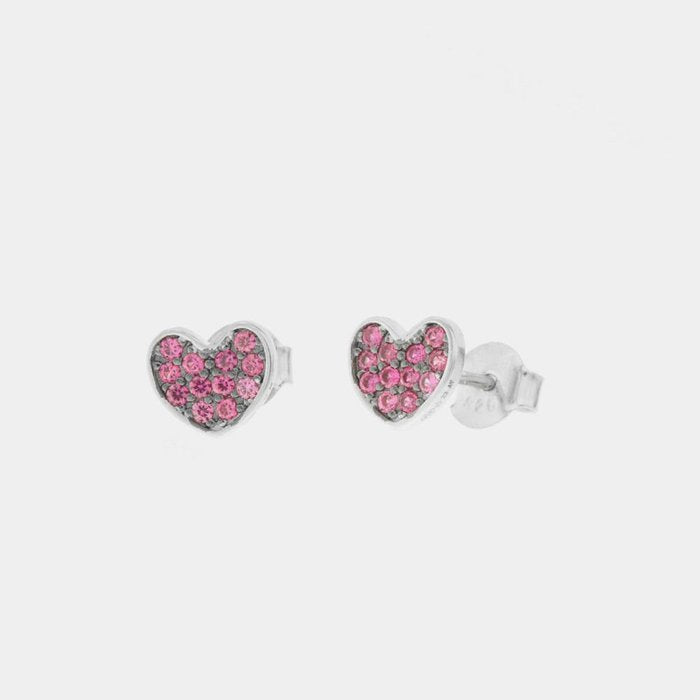 Orecchini in Argento 925 a forma di cuore impreziositi da zirconi fucsia