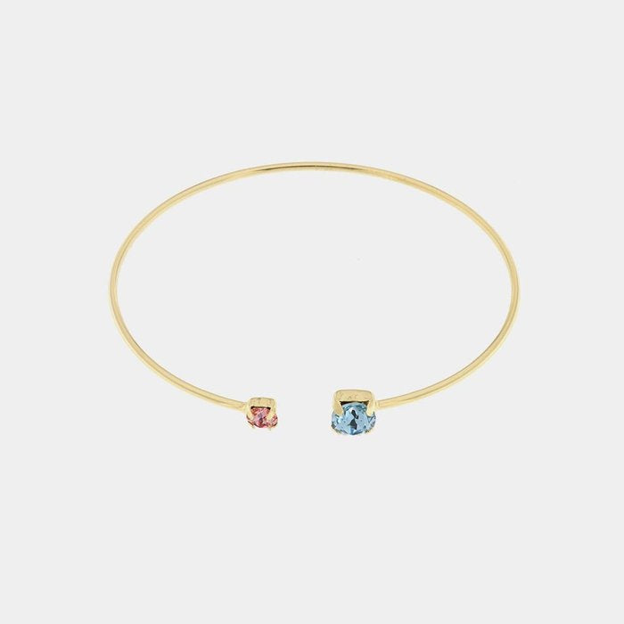 Bracciale in Argento 925 rigido con cristalli rosa e azzurro