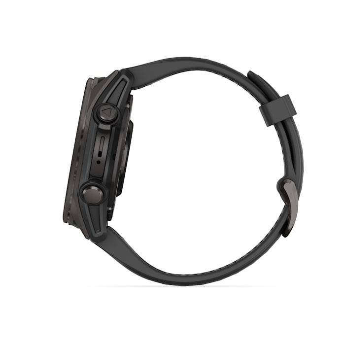 Fēnix® 8 - 43 mm, AMOLED, Sapphire, Titanio, Carbon Gray DLC con cinturino in silicone Black/pebble grey