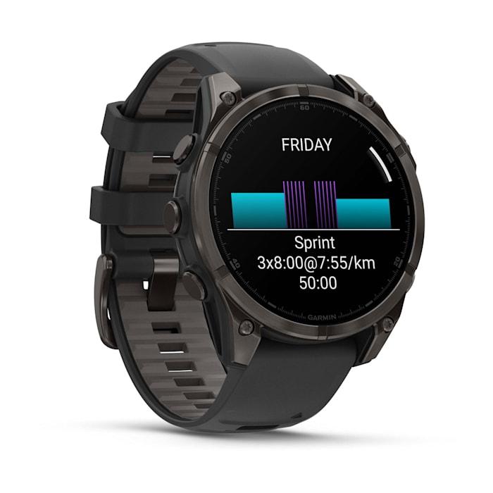 Fēnix® 8 - 47 mm, AMOLED, Sapphire, Titanio, Carbon Gray DLC con cinturino in silicone Black/pebble grey