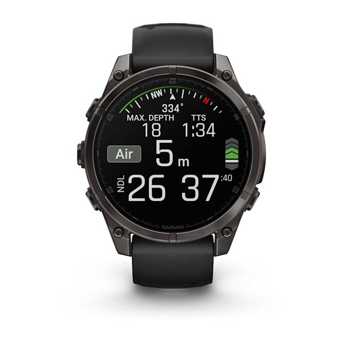Fēnix® 8 - 47 mm, AMOLED, Sapphire, Titanio, Carbon Gray DLC con cinturino in silicone Black/pebble grey