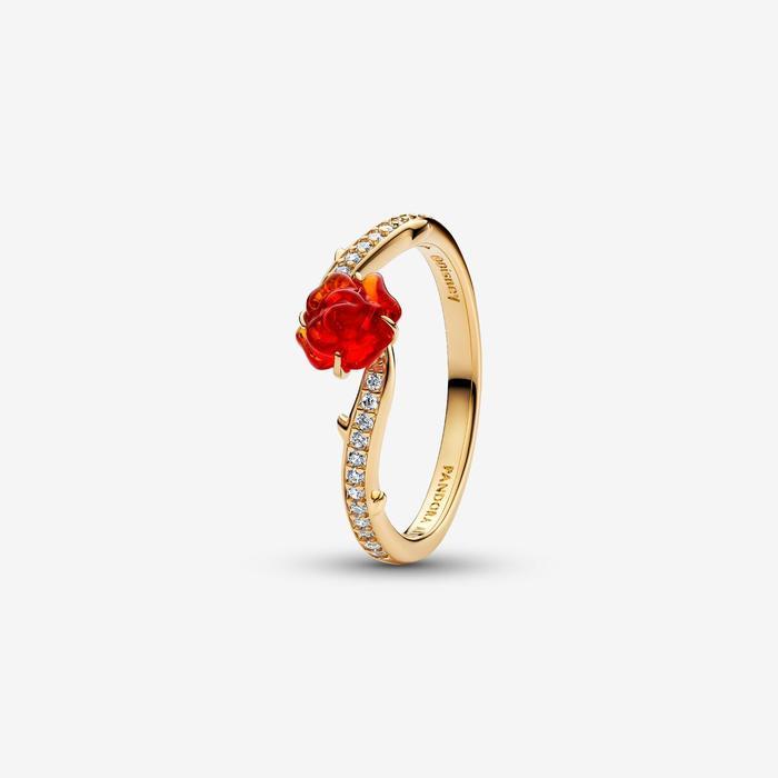 Disney, La Bella e La Bestia, Anello Rosa Incantata Vetro di Murano