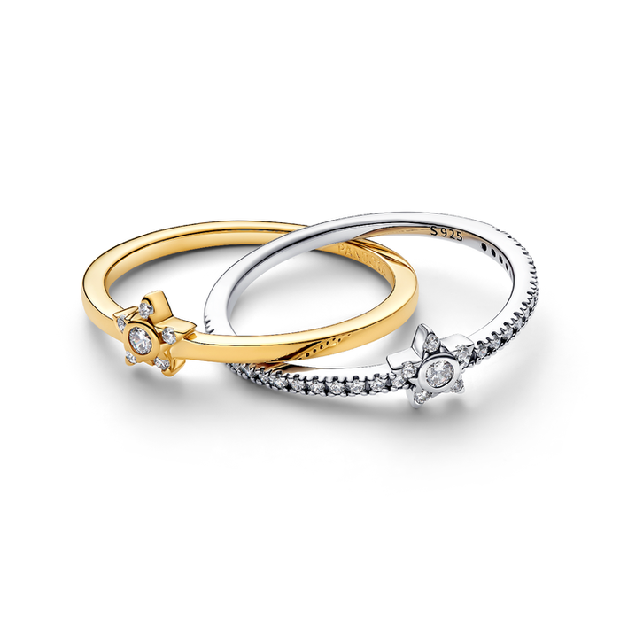 Anello Intrecciato Stelle Luminose Bicolore