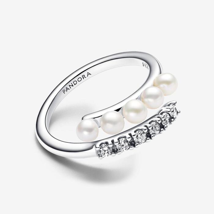 Anello Intreccio con Perle d’Acqua Dolce Coltivate e Pavè