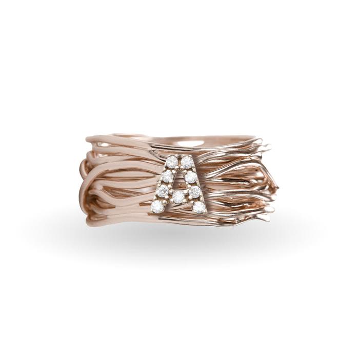 Filodellavita 13 fili in Oro Rosa 9kt e iniziale con Diamanti