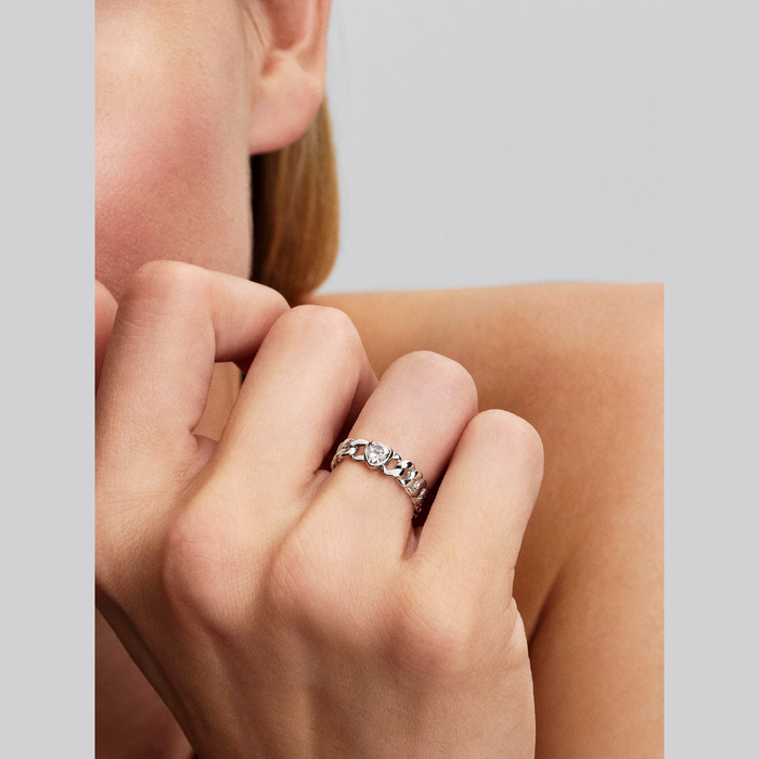 Anello Catena Maglia Cubana con Cuore