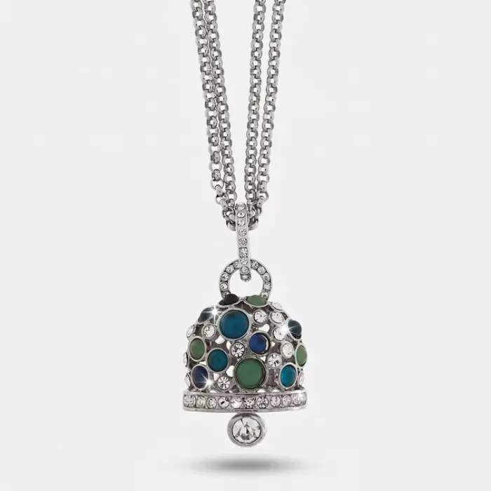 Collana in Acciaio campana pendente con cristalli bianchi e blu