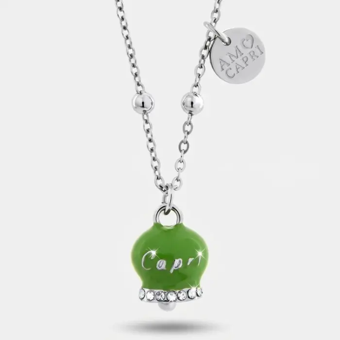 Collana in Acciaio con Campanella Portafortuna Capri - Colore Verde Menta