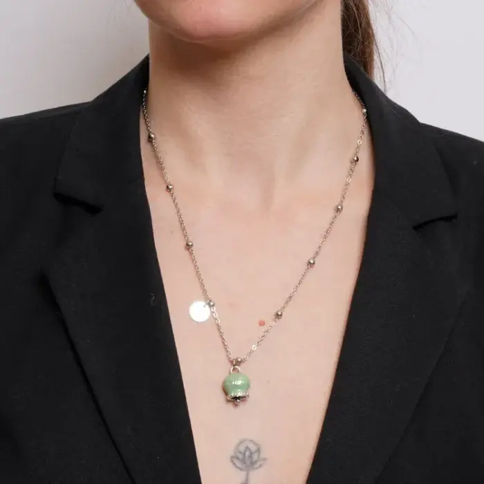 Collana in Acciaio con Campanella Portafortuna Capri - Colore Verde Menta