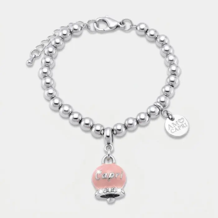 Bracciale in Acciaio con Campanella Portafortuna Dolce Capri - Colore Tickled Pink