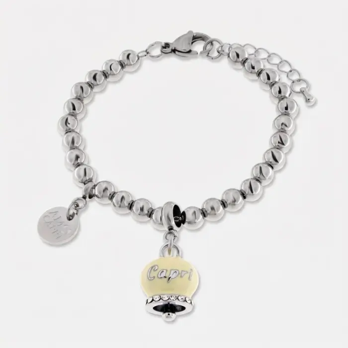 Bracciale in Acciaio Campanella Portafortuna Sole di Capri - colore Pale Banana