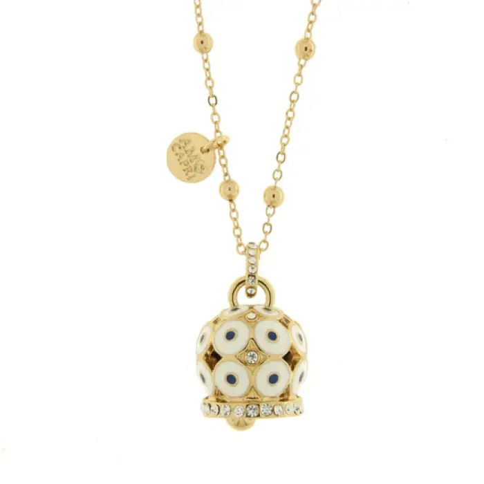 Collana in Metallo con campana a pois bianchi  e zirconi grande