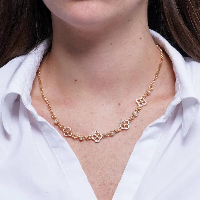 Collana in Metallo maioliche bianche