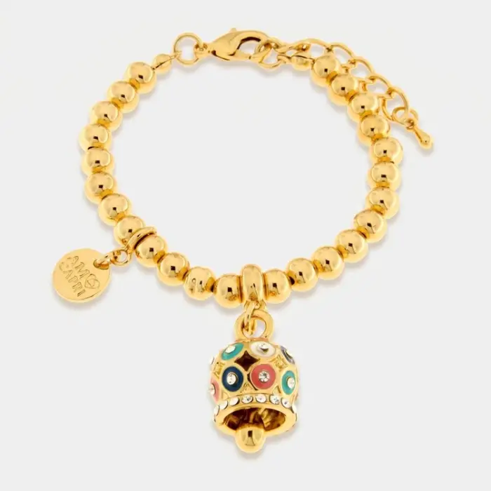 Bracciale in Metallo con campanella a pois multicolor e zirconi