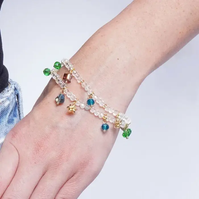 Bracciale in Metallo doppio filo con cristalli colorati