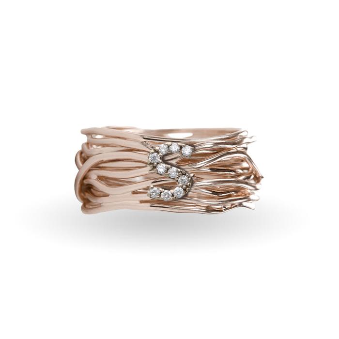 Filodellavita 13 fili in Oro Rosa 9kt e iniziale con Diamanti
