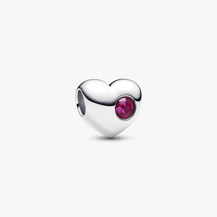 Charm Cuore con Pietra Rossa Luglio da incidere