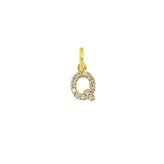 Charm Lettera Q in Oro e Zirconi
