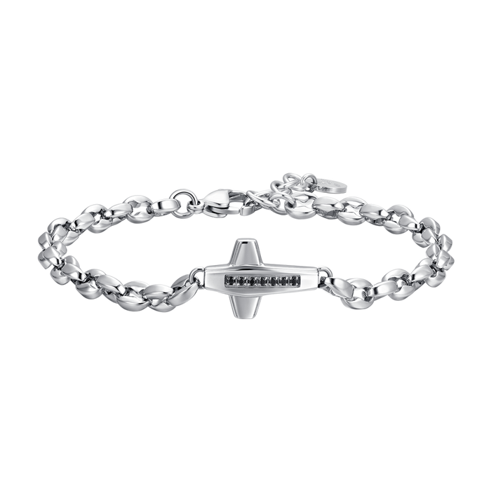 BRACCIALE UOMO IN ACCIAIO CROCE E ZIRCONI NERI
