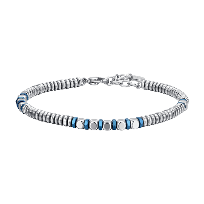 BRACCIALE UOMO IN ACCIAIO EMATITE SILVER E BLU