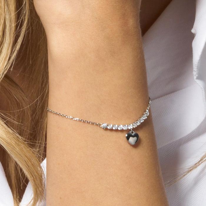 BRACCIALE DONNA IN ACCIAIO CON CUORE E ZIRCONI BIANCHI