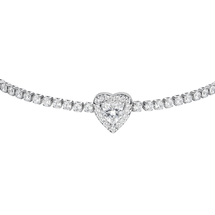 BRACCIALE TENNIS DONNA IN ACCIAIO CON CUORE CON ZIRCONI BIANCHI