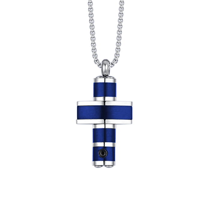 COLLANA UOMO IN ACCIAIO CROCE IP BLU
