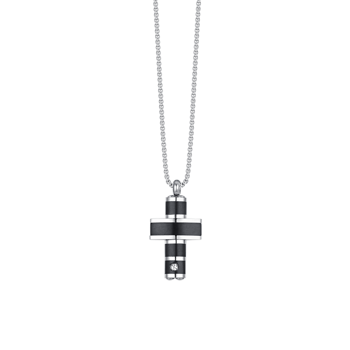 COLLANA UOMO IN ACCIAIO CROCE IP NERO