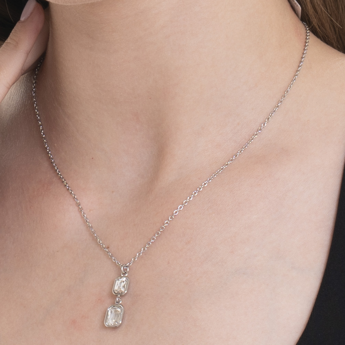 COLLANA DONNA IN ACCIAIO  CON CRISTALLI BIANCHI