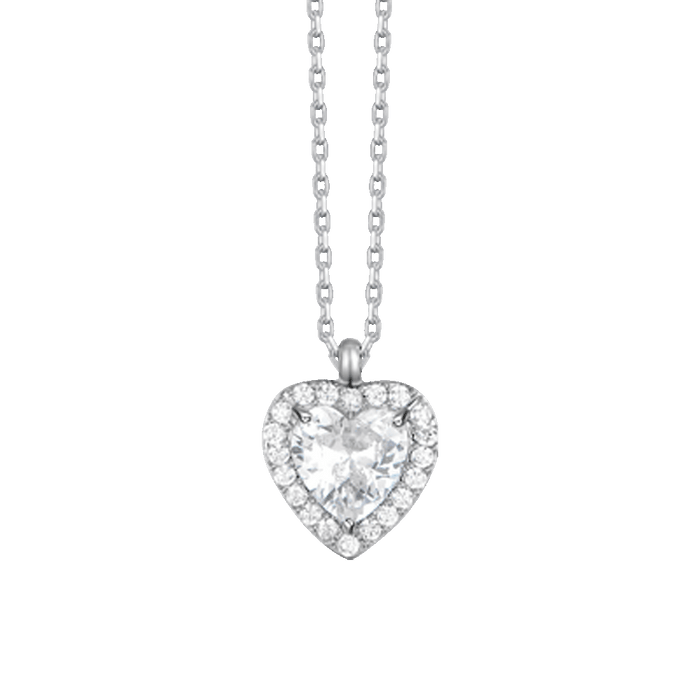 COLLANA DONNA IN ACCIAIO CON CUORE CON ZIRCONI BIANCHI